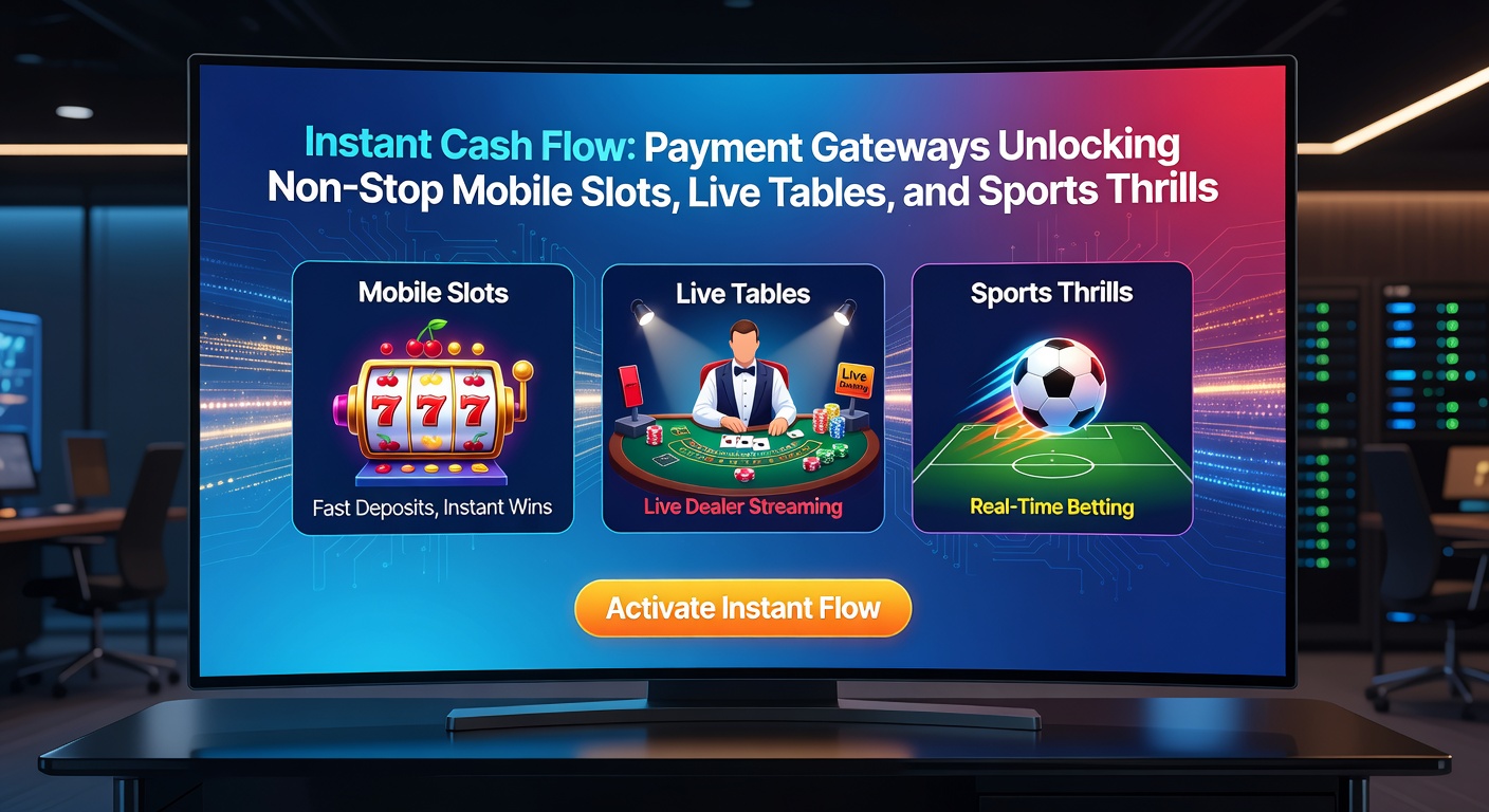 Dynamisches Bild von Zahlungsströmen, die Mobile Slots, Live-Dealer-Tische und Sportwetten-Screens verbinden