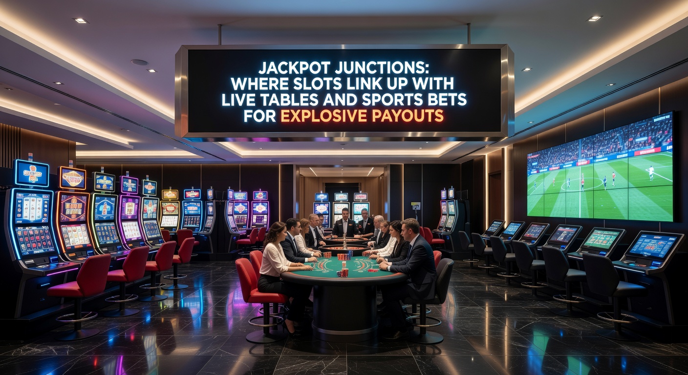 Dynamische Grafik eines wachsenden Jackpots, der Slots, Karten vom Live-Tisch und Sport-Ergebnisse verbindet